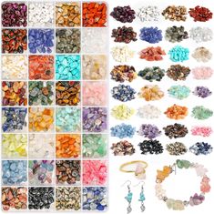 many different types of beads and earrings