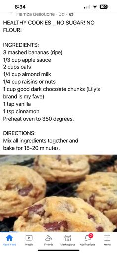 the recipe for cookies is displayed on an iphone