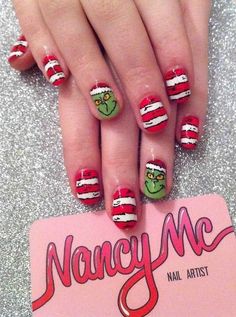 Grinch Nails, Mc Nails, Fingernail Designs, Picture Polish, Christmas Nail Art Designs, Holiday Nail Art, Winter Nail Art, Get Nails, Xmas Nails