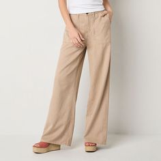 Make a statement with these a.n.a women's trousers designed with a wide-leg style for a flattering silhouette and a modern, relaxed vibe. They're made from a twill cotton-blend for a relaxed-fit and have a flat front, a high-rise, a button-zip fly, an elastic back, and front and back slip pockets. Maintain the casual aesthetic by styling them with a t-shirt and sneakers.Front Style: Flat FrontFeatures: Fly FrontClosure Type: Elastic Back, Button & ZipperFit: Relaxed FitPockets: 2 Front Slip Pock Women Trousers Design, Black Sleeveless Jumpsuit, Striped Linen Pants, Trousers Women Wide Leg, White Crop Pants, Striped Pant, Women Cargo Pants, Trouser Design, Wide Leg Crop Pants