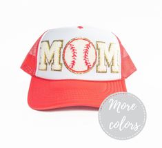 🧢 ⚾️Show up to the game in style with this custom baseball mom hat!  This custom trucker hat features chenille varsity letter patches ironed on with industrial grade heat to ensure a secure bond.  The trucker hat is a high quality, mid profile, 5-panel hat with a built in sweat band.  The fit is perfect for men or women, yet it still fits women well & is not too big, bulky, and is not high sitting on the head.  This is a perfect accessory for a baseball mom, baseball lover, game day or everyday Baseball Mom Hats Ball Caps, Varsity Hats For Baseball Season, Curved Bill Trucker Hat For College Baseball Season, Collegiate Trucker Hat With Curved Bill For Baseball Season, Baseball Mom Trucker Hat, College Baseball Season Trucker Hat With Embroidered Logo, Varsity Adjustable Baseball Cap For Baseball Season, Varsity Style Adjustable Baseball Cap For Baseball Season, Adjustable Varsity Baseball Cap For Baseball Season