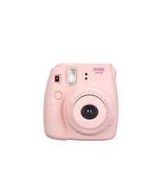 a pink camera sitting on top of a white surface