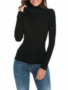 PRICES MAY VARY. Fabric: Ultra-soft, lightweight, stretchy and breathable fabric, makes you feel close but free under this top. The length is long enough for tall girls. Plus size available in some colors. Flattering most body types . A must have t shirt top in your wardrobe Features: Mock Turtleneck, Long sleeve, Body hugging, Soft and slinky feeling shirts. Can wear alone as a simple fitted tee or as a under layer shirts for sweater, vest, uniform, jackets and blazer in colder month, Must have Turtleneck Women, Velvet T Shirt, Turtleneck Outfit, Layered Shirts, Fitted Turtleneck, Womens Turtleneck, High Neck Long Sleeve, Black Turtleneck, Long Sleeve Turtleneck