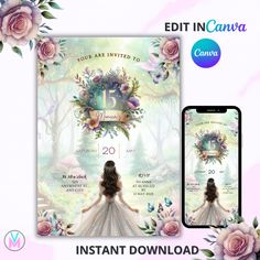 Enchanted Garden 15th Birthday Invitation - Editable in Canva Celebrate a milestone in magical style with our Enchanted Garden themed 15th Birthday Invitation! 🌸✨ This instant download invitation is fully editable in Canva, giving you the freedom to personalize your special event details with ease. Features: Instant Access: Edit your invitation immediately after purchase. Fully Customizable: Change text, fonts, and colors to match your party theme. High-Quality Design: Elegant floral and garden Enchanted Garden Birthday, Quince Invitations, Quinceanera Invitation, Garden Birthday, Garden Fairy, Garden Elements, Event Details, Enchanted Garden, 15th Birthday