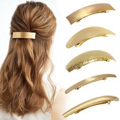 PRICES MAY VARY. Package includes: 5 pieces arc metal hair clips,Perfect for every occasion and any wonderful season.Elegant unique designed Fantastic hair clips for women lady. Material: Alloy, high quality alloy makes them much pretty and exquisite. Design: Simple design, fashionable style, add brilliance to your hair. The metal hair clip is designed with a snap switch that does not hurt the hair. This long hair clip can go with any outfit you wear dressy or casual days. NOT SUITABLE FOR CHILD Hair Clip Design Ideas, 90s Hair Clips, Gold Barrette, Purim Costume, Hair Clips Gold, Hair Accessories Gold, Gold Hair Clip, Long Hair Clip, Concert Ideas