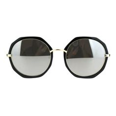 Women's double rim luxury designer geometric shape fashion color mirrored lens round mod sunglasses. (vg29220) Size: one size.  Color: Black.  Gender: female.  Age Group: adult. Black Round Frame Party Sunglasses, Black Mirrored Sunglasses, Mod Sunglasses, Shape Fashion, Mirror Round, Silver Mirror, Luxury Sunglasses, Fashion Color, Black Mirror