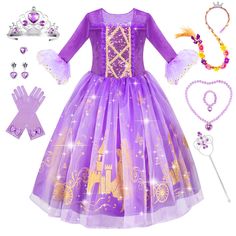 PRICES MAY VARY. Be A Shining Princess with Meland Princess Dresses for Girls. PURPLE IS ELEGANCE! Meland princess costume comes with purple princess dress, matched with rich princess accessories - beautiful braid, necklace, bracelet, ear clips, ring, gloves, wand and princess crown for the complete elegance of your little girls. Soft and Fluffy Toddler Princess Dress Made of Premium & Breathable Fabrics. The bodice is made of soft & elegant velvet fabric and the hemline is triple layered - the Holiday Princess Dress For Costume Party, Purple Long Sleeve Princess Dress For Dress-up, Playful Princess Dress For Dress-up Occasions, Playful Princess Dress For Dress-up, Princess Style Dress For Halloween Role Play, Purple Long Sleeve Princess Dress, Princess Costume For Halloween Dress-up, Purple Princess Dress For Dress-up, Themed Dress-up Dresses For Halloween