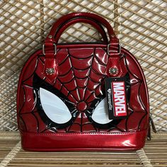 Brand New With Tags - Incredible Spiderman Handbag Beautiful Glossy Finish With Embossed Spiderweb Design & Metal Loungefly Logo Still With Protective Film Lulu Lemon Joggers, Spiderweb Design, Mickey Backpack, Loungefly Purse, Pineapple Earrings, Toy Story Buzz, Loungefly Bag, Loungefly Disney, Marvel Spiderman