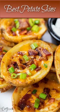 potato skins with bacon and cheese. Potatoes Skins, Baked Potato Skins, Potatoe Skins Recipe, Crispy Baked Potatoes, Comfort Soup Recipes, Potatoes Recipes, Potato Skin, Potato Recipes Side Dishes