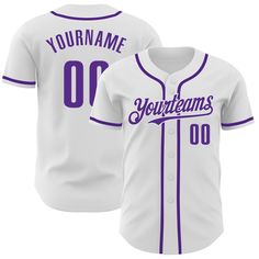 Custom White Purple Authentic Baseball Jersey Custom Sportswear, Baseball Jersey Men, Logo Number, St. Patricks Day, Blue Football, Custom Fans, Alpha Kappa Alpha, White Jersey, Number 3