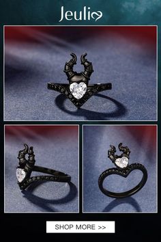 We all get that dark feeling, especially when we're hardened by life. Take inspiration from a fairy tale story and find the courage inside you to rise above adversity. Let this glorious ring serve as a reminder for you to unleash your inner hero. This ring is fashioned in sterling silver with black plating. The center part is a heart cut white stone with two evil horns. Your look isn't complete without this fabulous ring. Fairy Tale Story, Center Part, A Fairy Tale, Rise Above, Godmother, White Stone, Stone Settings, Cocktail Rings, Cute Jewelry