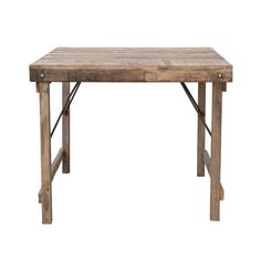 an old wooden table with metal legs on a white background, it is isolated for the camera