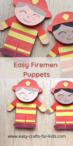 easy fireman puppets made from construction paper and cut out to look like they are ready for