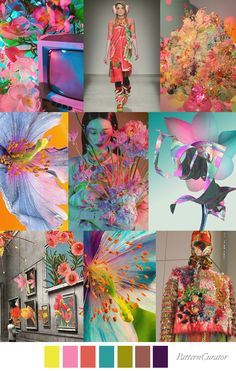 the color scheme for this fashion show is bright and vibrant, with an assortment of colorful flowers