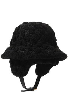 GucciBlack Curly Gg Eco Fur Hat With Ear Flaps - Runway Catalog Hat With Ear Flaps, Chevron Jewelry, Ear Flap Hats, Gucci Shop, Black Curly, White And Beige, Rug Bag, Ear Hats, Fur Hat