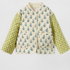 Nwt Zara Cream Yellow Multicolored Patterned Quilted Jacket. Size 13/14. Smoke Free And Pet Free Home. Long Blazer Vest, Printed Puffer Jacket, Girls Raincoat, Zara Knitwear, Coat Puffer, Floral Print Jacket, Kids Scarf, Patchwork Jacket, Quilt Jacket