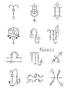 the zodiac symbols are drawn in black and white