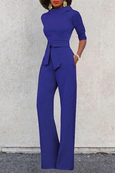 Temperament Solid Color Half Sleeve High Neck Slim Fit Lace-Up Jumpsuits Plus Size Jumpsuit, Jumpsuit Fashion, Half Sleeve, Half Sleeves, High Neck, Jumpsuit, Lace Up, Slim Fit, Solid Color