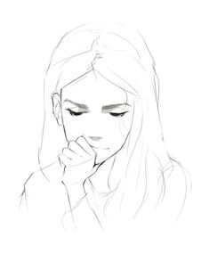 a drawing of a woman holding her hand to her face