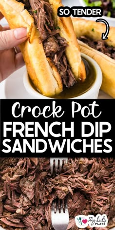 the crock pot french dip sandwiches are ready to be eaten