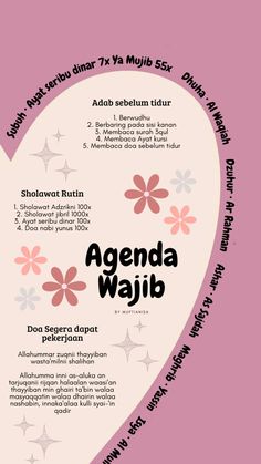 a poster with the words agenda wajib written in black and pink on it