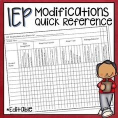 a red book with the words iep modifications quick reference