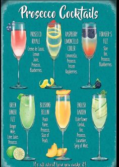 a poster with different types of cocktails on it's sides and the names of each