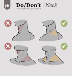 how to draw the head and neck from different angles, with instructions for each side