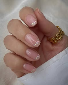 New French Tip Nail Designs, Nails With Dots, Nails Dots, Polka Dot Nail Designs, Neutral Nail Designs, Dot Nail Designs, Dot Nails, Dot Nail Art, French Manicure Nails