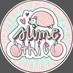 the word slime chic is written in pink and green with an image of a mouse