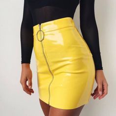 FREE SHIPPING 2019 Sexy Pencil Skirts Women Zipper High Waist Skirt Solid PU Leather Skirt Stretch Bodycon Short Mini Skirts 5 Colors JKP1560 Yellow Mini Skirt, Solid Skirt, Skirts Outfits, Women Bottoms, Mini Pencil Skirt, Zipper Skirt, Faux Leather Mini Skirt, Womens Pencil Skirts, Leather Skirts