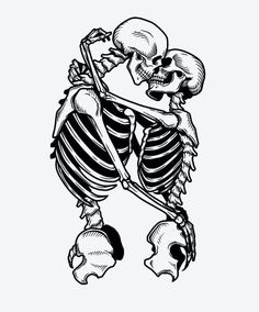 a black and white drawing of a skeleton dancing