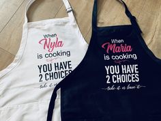 two aprons that say when ninja is cooking, you have 2 choices