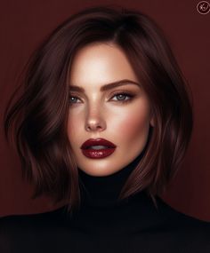 Trendy Blunt Shoulder-Length Cut in Fall Hair Colors Dark Copper Cool Toned Skin Hair Color Ideas, Short Red Wine Hair, Red Hair Red Lipstick, Short Deep Red Hair, Shoulder Length Hair Copper, Hair For Cool Undertone Skin, Single Hair Color Ideas, Dark Red Hair Makeup, Cooper Short Hair