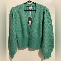 Button Down Cardigan With Balloon Sleeve Worthington Sweater, Button Down Cardigan, Chunky Sweater, Colorful Sweaters, Sweaters & Cardigans, Cardigans, Sweaters For Women, Green, Women Shopping