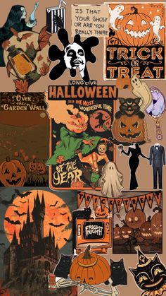 a collage of halloween stickers with pumpkins, ghost and other things on them