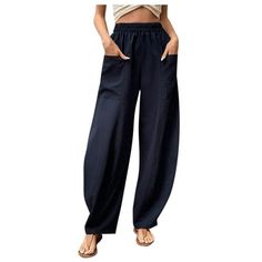 Women's Casual Loose Baggy Pocket Pants Fashion Playsuit Trousers Overalls Cotton And Linen Pants Features: Elastic closure. High waisted active jogger pants with two pockets for convenience, elastic waist pants for women and elasticated cuffs for comfortable wearing, lightweight sweatpants, comfy sweatpants women. Active high waisted sweat pants for women loose fit with pockets, workout baggy jogger lounge pants, workout lounge bottoms, womens lounge pants. Workout baggy jogger lounge pants wom Business Casual Pants Women, Womens Long Pants, Casual Lounge Wear, Cotton Linen Trousers, Trousers Women Wide Leg, Summer Pants Women, Lounge Pants Womens, Work Pants Women, Workwear Pants