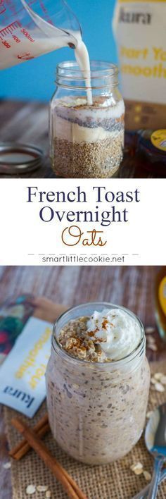 french toast overnight oatmeal in a mason jar