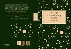 a book cover with stars and crescents in the sky, on top of a green background