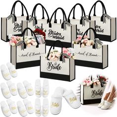 bridesmaid gift bags and slippers for the bride