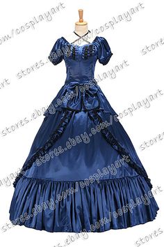 Satin Victorian Ball Gown For Costume Party, Satin Victorian Ball Gown With Ruffles, Satin Victorian Dress With Ruffles In Ball Gown Shape, Elegant Ball Gown For Prom Season Fancy Dress, Elegant Prom Dress With Attached Cancan, Fitted Satin Ball Gown With Ruffles, Elegant Dress With Attached Cancan For Prom Season, Party Dresses With Attached Cancan In Satin, Elegant Satin Dress For Fancy Dress Event