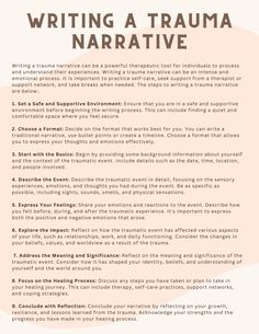 Writing a trauma narrative can be a powerful therapeutic tool. This worksheet highlights step-by-step directions for writing a trauma narrative. Books For Healing Traumas, Writing Therapy Psychology, Writing Motivation, Writing Inspiration Prompts, Counseling Resources, Narrative Writing, Emotional Awareness