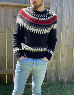 "This classic mens pullover is in great used vintage condition with no notable flaws. The nordic design is such a staple for a winter wardrobe! Please note this sweater naturally has fuzzy threads and is very warm and cozy on!  - Peter England brand - Size S, but fits between a S/M - 75% acrylic, 25% nylon - Nordic fair isle design, ribbed sleeves 20\" Chest (flat), ~28 Length - - - - - - - - - - - - - - - - - - - - - - - - -  More about 𝕄𝕠𝕠𝕟 ℝ𝕚𝕧𝕖𝕣 𝕍𝕀ℕ𝕋𝔸𝔾𝔼 :  Please note all vintage items are prone to slight wear and natural aging over the decades & I will note any notable flaws to the best of my ability. All clothing items have been washed, & or dry-cleaned & steamed by me unless otherwise stated.  5-10% of all orders will go directly to charity at the end of each month. Mor Classic Fair Isle Winter Sweater, Retro Black Sweater With Fair Isle Pattern, 90s Fair Isle Pattern Crew Neck Sweater, Holiday Fair Isle Long Sleeve Sweater, Fair Isle Pullover, Men’s Fair Isle Sweater, Grandpa Sweater, Icelandic Sweaters, Vintage Pullovers