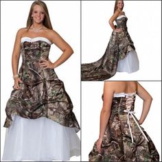 a woman wearing a camo wedding dress