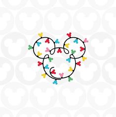 mickey mouse head with multicolored bows on it's ears, and the word disney