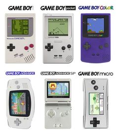 four different gameboy games are shown in this image with the same color and font