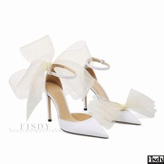 Fisdy - Exquisite White Asymmetric Bow Detail Pointed Toe Ankle Strap Stiletto Pumps White Stilettos, Platform Block Heels, White Pumps, Evening Shoes, Stiletto Pumps, Bow Detail, Olivia Mark, Knee Boots, Patent Leather