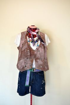 Denim Pins, Double Breasted Vest, Waist Jacket, Unique Jackets, Brown Vest, Denim Belt, Cotton Vest, Upcycled Denim, Vest Outfits