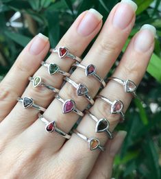 "A collection of dainty stackable tourmaline sterling silver ring in a variety of colors and shapes is sure to impress your boho friends. These are one-of-a-kind rings which we have chosen each stone and set it in a simple bezel setting with a low profile. Wrapped in a box ready for gift-giving.(r-nc-92) Choose your favorite Tourmaline Ring from the last photo We offer sizing services for a nominal fee contact us for pricing ---> Don't know your ring size? Purchase our ring sizing gauge https Stackable Tourmaline Jewelry For Anniversary, Silver Tourmaline Birthstone Ring With Gemstone, Stackable Tourmaline Rings Fine Jewelry, Stackable Tourmaline Rings In Fine Jewelry Style, Stackable Tourmaline Jewelry As Gift, Stackable Tourmaline Jewelry Gift, Silver Tourmaline Birthstone Ring Gift, Silver Emerald Ring With Tourmaline Birthstone, Fine Jewelry Sterling Silver Stackable Rings With Gemstone Accents