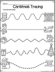 christmas tracer worksheet for kids to practice their handwriting and color the lines